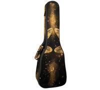 23 Inch Concert Ukulele Case Two Gold Dragonflies with Sparkling Wings on Black Background Ukulele Padded Bag with Storage and Shoulder Straps