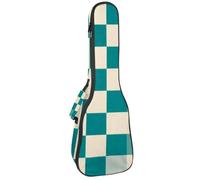 23 Inch Concert Ukulele Case Vintage Turquoise and Cream Checkerboard Ukulele Padded Bag with Storage and Shoulder Straps