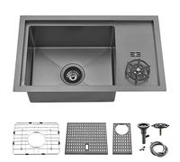 23 Inch Undermount Black Bar Sink With Glass Rinser, Doirteal 23x15x9 Inch 16 Gauge Gunmetal Black Stainless Steel Workstation Kitchen Bar Sink With Cup Washer BL37S-2