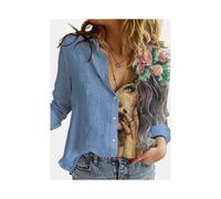 (23, L) Women Spring And Autumn Long Sleeve Polo Neck Fashion Print Loose Relaxed Comfortable Slim Elegant Commuter Popular Tops