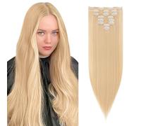 23" Long Straight Clip in Hair Extensions Full Head 8Pcs 18Clips Ombre Colorful Synthetic Hair Clip in Hairpiece Golden mix Bleach Blonde