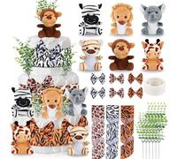 23 Pcs Diaper Cake Kit Woodland Animals Party Diaper Cake Decorations Mini Stuffed Forest Animals Jungle Animal Diaper Cake for Birthday Party Supplies Table Decors (Jungle Animals)