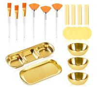 23 Pcs Esthetician Supplies 3 Stainless Steel Gold Mixing Bowls 12 Facial Sponge Compressed Round 3 Compartment Serving Tray Gold Small Serving Tray 3 Face Mask Applicator Brush 3 Facial Fan Brushes