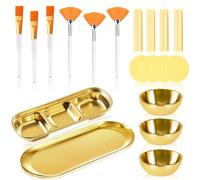 23 Pcs Esthetician Supplies 3 Stainless Steel Gold Mixing Bowls 12 Facial Sponge Compressed Round 3 Compartment Serving Tray Gold Small Serving Tray 3 Face Mask Applicator Brush 3 Facial Fan Brushes