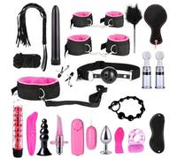 23 pcs Interesting Bondage Set for Sex Training, BDSM Nylon Plush Restraint Straps and Anal Plug Kit -UKGC21Z (Pink, A:Same &Cheaper)