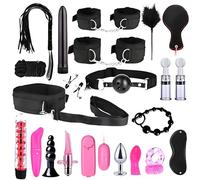 23 pcs Interesting Bondage Set for Sex Training, BDSM Nylon Plush Restraint Straps and Anal Plug Kit -UKGC21Z (Black, A:Same &Cheaper)