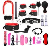23 pcs Interesting Bondage Set for Sex Training, BDSM Nylon Plush Restraint Straps and Anal Plug Kit -UKGC21Z (Red, A:Same &Cheaper)