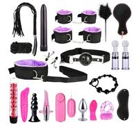 23 pcs Interesting Bondage Set for Sex Training, BDSM Nylon Plush Restraint Straps and Anal Plug Kit -UKGC21Z (Purple, A:Same &Cheaper)