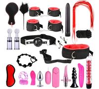 23 pcs Practical Bondage Set for Couple Sexual Role-Playing, BDSM Nylon Plush Straps and Anal Plug Kit -UKGC21Z (Red, B:Same &Cheaper)