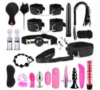 23 pcs Practical Bondage Set for Couple Sexual Role-Playing, BDSM Nylon Plush Straps and Anal Plug Kit -UKGC21Z (Black, B:Same &Cheaper)
