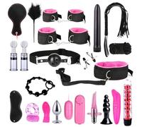 23 pcs Practical Bondage Set for Couple Sexual Role-Playing, BDSM Nylon Plush Straps and Anal Plug Kit -UKGC21Z (Pink, B:Same &Cheaper)