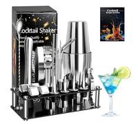 23-PCS Premium Cocktail Shaker Set with 750ml Boston Stainless Steel Shaker, Cocktail Making Kit with Acrylic Stand, Muddler, Jigger, Strainer, Spoon etc Accessories, for Home, Bar, Party,Gift Giving