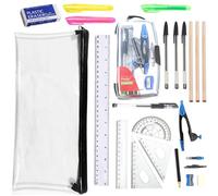 23 Pcs School Stationery Set, Exam Pencil Case with Eraser, Ruler, Compass Kit, School Supplies for Students, Office Work, Engineering Drawing