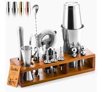 23-Piece Bartender Kit Cocktail Shaker Set by BARILLIO: Stainless Steel Bar Tools with Sleek Bamboo Stand, Velvet Carry Bag & Recipes Booklet…