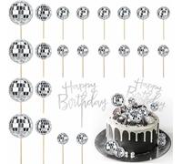 23 Piece Disco Ball Cake Toppers Set with Happy Birthday Topper, Mini Disco Ball Cupcake Cake Topper Decoration Star Cake Decoration for 70/80/90s Disco
