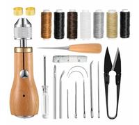 23 Pieces Leather Sewing Kit, Portable Leather Sewing Awl Set with Straight, Curved Needles, Rolls, Waxed Threads, Small Screwdriver, Yarn Scissors, Needle Threader, Tape Measure for DIY Crafts