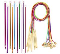 23 Pieces Tunisian Crochet Hooks Kit Including 12pcs 3-10 mm Bamboo Knitting Needle with Bead Carbonized Bamboo Needle + 11pcs 2-8 mm Multi Color Tunisian Afghan Aluminum Crochet Hooks