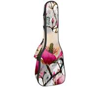 23'' Pink Magnolia Buds on Branch Concert Ukulele Case | 10mm Thick Padding, Waterproof Ukulele Gig Bag, Adjustable Backpack Shoulder Straps, Storage Pocket and Thick Handle