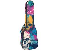 23" Ukulele Bag Bright Magic Mushrooms with Skulls Padding Carry Case Ukulele Cover with Storage and Thick Handle