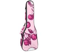 23" Ukulele Bag Cherries Skulls on a Pink Background Padding Carry Case Ukulele Cover with Storage and Thick Handle