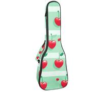 23" Ukulele Bag Cute Cherries on a Green Stripes Padding Carry Case Ukulele Cover with Storage and Thick Handle