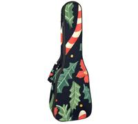 23" Ukulele Bag Cute Christmas Candy Cane and Holly Xmas Background Padding Carry Case Ukulele Cover with Storage and Thick Handle