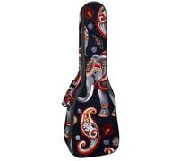23" Ukulele Bag Indian Style Elephants and Paisleys Dark Background Padding Carry Case Ukulele Cover with Storage and Thick Handle