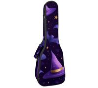 23" Ukulele Bag Magic Halloween Hat Witch Bats Stars Night Pattern Padding Carry Case Ukulele Cover with Storage and Thick Handle