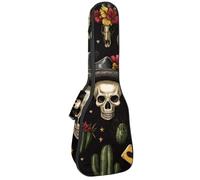 23" Ukulele Bag Skull in Mexican Hat and Wild West Cactus Horseshoe Heart Padding Carry Case Ukulele Cover with Storage and Thick Handle
