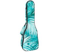 23" Ukulele Bag Tropical Rainforest Flora Turquoise White Texture Padding Carry Case Ukulele Cover with Storage and Thick Handle