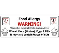 23 X 64mm Cupcake Food Allergy/Allergen Advice Warning Stickers - Professionally Printed