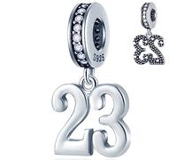 23 Years Birthday Dangle Charms fits Pandora Gold Bracelet, 925 Sterling Silver 23rd Anniversary Pendant Beads with Birthstones, Number 23 Bday Gifts for Twins/Goddaughter/Stepsister
