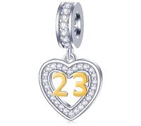 23 Years Old Birthday Charms fit Pandora Heart Bracelet, 18K Gold Number 23 Dangle, 925 Sterling Silver 23rd Anniversary Necklace Pendant Beads with CZ, Gifts for Grandchildren/Couple