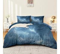 230 × 220 cm Duvet Cover Set,Sky Clouds Lightning Tornado Bedding, Soft Microfiber, Wrinkle-Resistant 3 Piece Bedding Set with 2 Pillowcases,Dark Gray Quilt Cover for All Seasons
