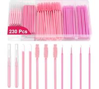 230 Pcs Pink Brow Lamination Supplies with Plastic Box Micro Eyebrow Lash Spoolies Set Disposable Lip Applicators Eyebrow Spoolies Brush Micro Swabs Interdental Brushes for DIY Eyelash Extensions