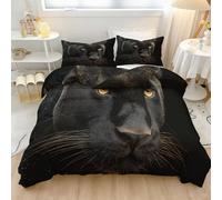 230 x 220 cm Duvet Cover Set, Reversible Animals Leopard Printed Bedding with Soft-Touch Fabric and Realistic Inspired Design, Black