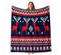 230 x 230 cm Flannel Fleece Throw Blanket - Colorful Decorative Blankets, Soft Cozy Warm Traditional Christmas Animal Elk Print Blankets for Bed Couch Sofa Office