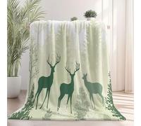 230 x 230 cm Green Throw Blanket, Minimal Forest Animals Deer Printed Blanket Super Soft Flannel Throw Blankets, Lightweight Fluffy Plush Fuzzy Bed Blankets for Bedding Sofa and Travel