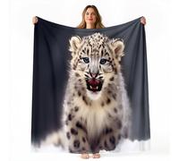 230 x 230 cm Grey Fleece Flannel, Cute Snow Animal Snow Leopard Print Blanket and Throws, Fluffy Soft Warm Thick Bed Blanket Cozy Travel Blankets for Bedroom Living Rooms Office