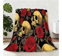 230 x 230 cm Throw Blanket, Reversible Soft Mystery Flowers Skull Print Flannel Fleece Blankets, Colorful for Women Girl Gifts Cozy Fuzzy - throw for Sofa Couch Bed Home Decor