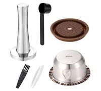 230ml Reusable Pods for Nespresso Vertuo, Stainless Steel Refillable Coffee Capsule Set with Silicone Lid Spoon Brush Tweezers & Tamping Hammer Coffee Accessories Compatible with Nespresso