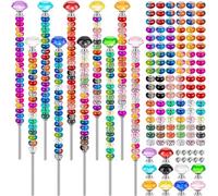 230PCS Beaded Garden Stakes DIY Fairy Land Garden Stake Beads Kits with 200 Colorful Assortment Round Large Hole Beads with 10 Crystal Stopper Top, 10 Threaded Rod and 10 Nuts for Outdoor Decoration