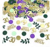 230Pcs Greenery 30th Happy Birthday Confetti, Scatter Green Purple Gold Foil Party Confetti, Sage Green 30th Birthday Table Decorations Cake Colorful Paper, for Party Baby Shower DIY Arts Crafting