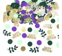 230Pcs Greenery Happy Birthday Confetti, Scatter Green Purple Gold Foil Party Confetti, Sage Green Birthday Table Decorations Cake Colorful Paper, for Party Baby Shower DIY Arts Crafting