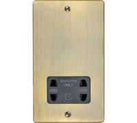 230V & 115V Shaver Twin Socket Wall Plate Antique Brass & Black Trim 86 X 146mm