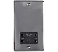 230V & 115V Shaver Twin Socket Wall Plate Black Nickel & Black Trim 86mm X 146mm