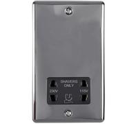 230v & 115v Shaver Twin Socket Wall Plate BLACK NICKEL & Black Trim 86mm x 146mm