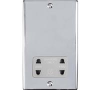 230V & 115V Shaver Twin Socket Wall Plate CHROME & GREY Trim 86mm x 146mm