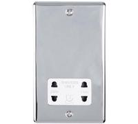 230V & 115V Shaver Twin Socket Wall Plate Chrome & White Trim 86mm X 146mm