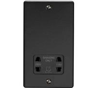 230V & 115V Shaver Twin Socket Wall Plate Matt Black & Black Trim 86mm X 146mm